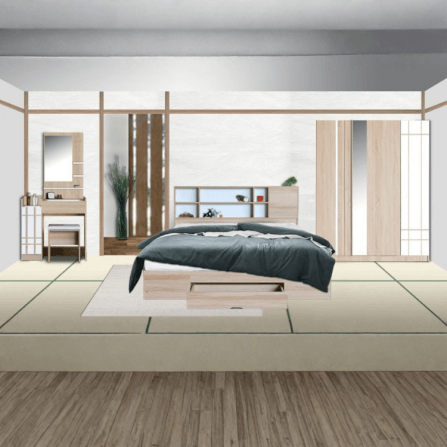 ชุดห้องนอน + ที่นอนสปริง 6 ฟุต WISDOM DESIGN FURNITURE รุ่น NANA-L สีบัตเตอร์/ขาว ลิ้นชักท้ายเตียง_5
